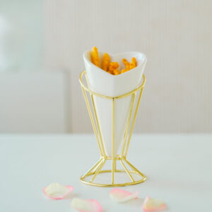 Heart Snack Cone with Gold Stand & Dip Bowl | Luxury Porcelain Serveware